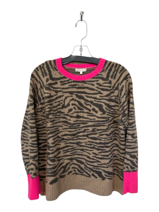 Ann Mashburn Size L Animal Print Cashmere Neon Trim Long Sleeve Sweater Animal Print / L