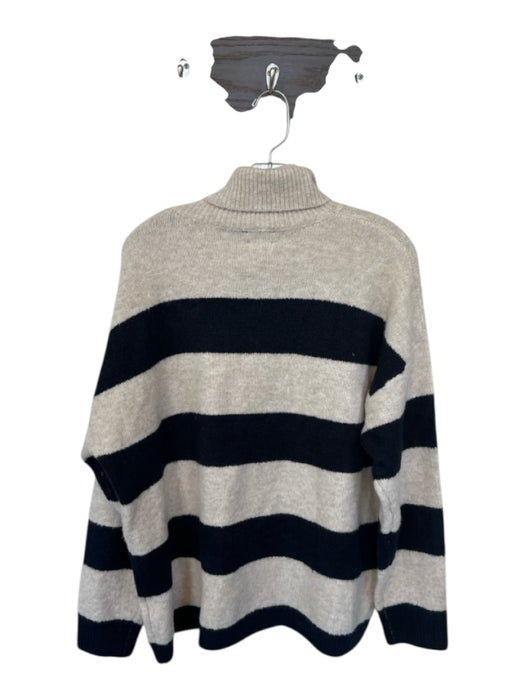 Line Size S Cream & Navy Acrylic Blend Striped Turtle Neck Color Block Sweater Cream & Navy / S