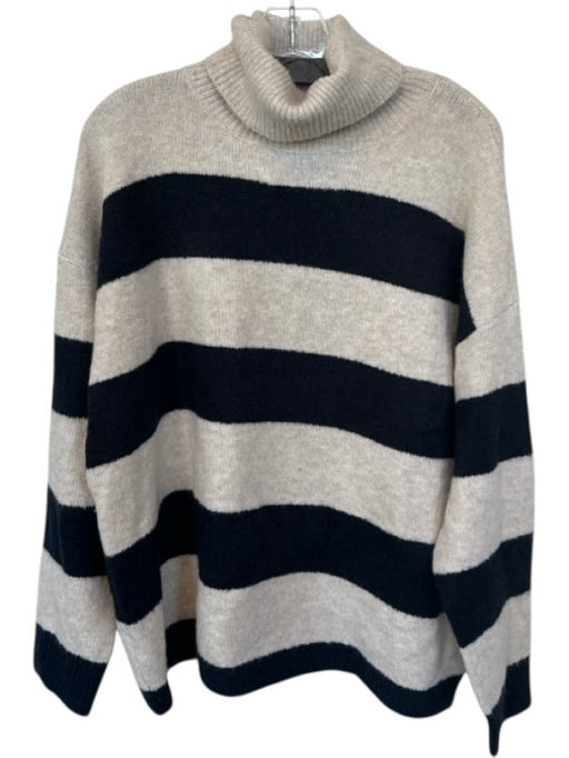 Line Size S Cream & Navy Acrylic Blend Striped Turtle Neck Color Block Sweater Cream & Navy / S