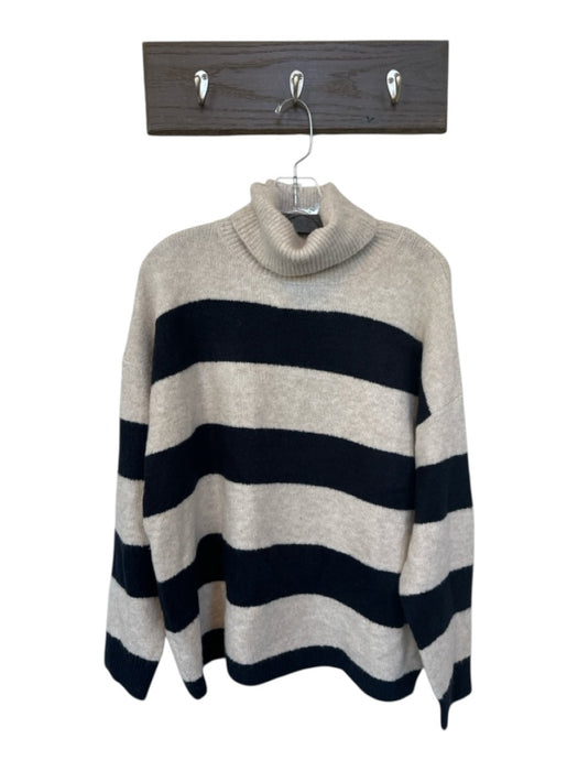 Line Size S Cream & Navy Acrylic Blend Striped Turtle Neck Color Block Sweater Cream & Navy / S