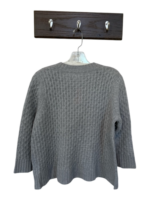 Qi Size M Gray Cashmere Scoop Neck Crochet Detail Long Sleeve Sweater Gray / M