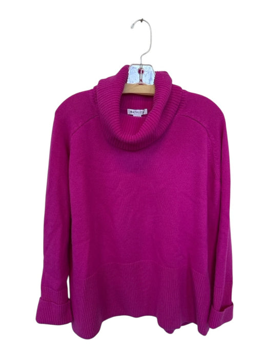 Athleta Size M Magenta Wool Blend Turtle Neck Long Sleeve Ribbed Detail Sweater Magenta / M