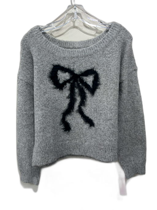 Maeve Size S Gray & Black Nylon Bow Wide Neck Long Sleeve Sweater Gray & Black / S
