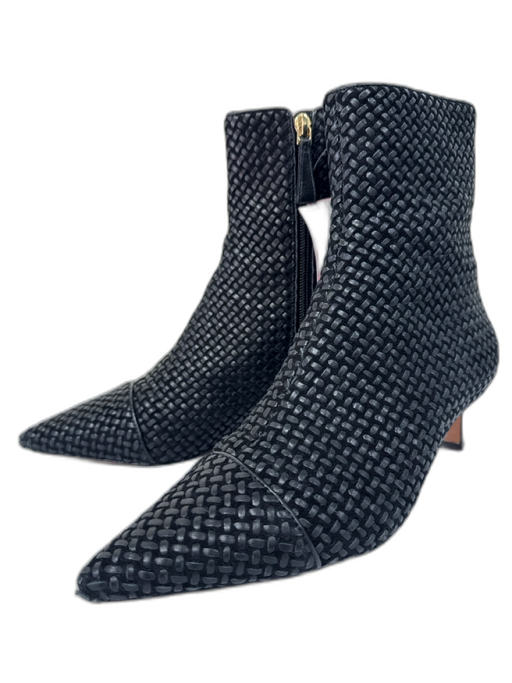 Alexandre Birman Shoe Size 39 Black Leather Woven Detail Side Zip Booties Black / 39