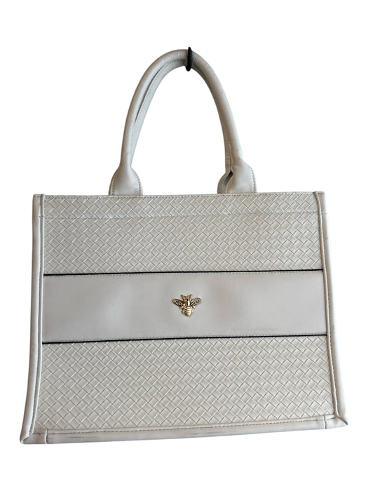 No Brand White PVC Faux Leather Woven Bee Applique Tote Bag White