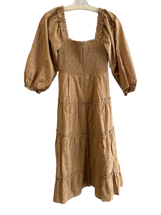 Lost + Wander Size XS Brown 100% Cotton Floral Eyelet Square Neck Dress Brown / XS
