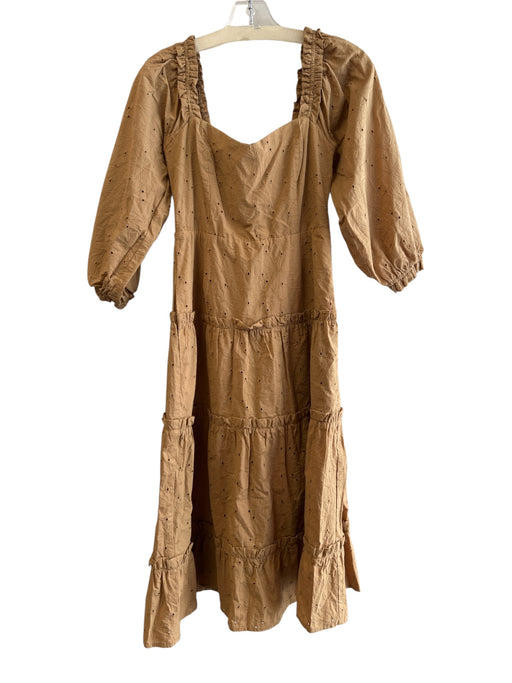 Lost + Wander Size XS Brown 100% Cotton Floral Eyelet Square Neck Dress Brown / XS