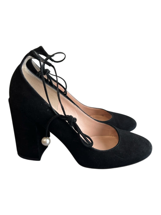 Kate Spade Size 5 Black Suede Leather Ankle Tie Pearl Embellishments Top Black / 5