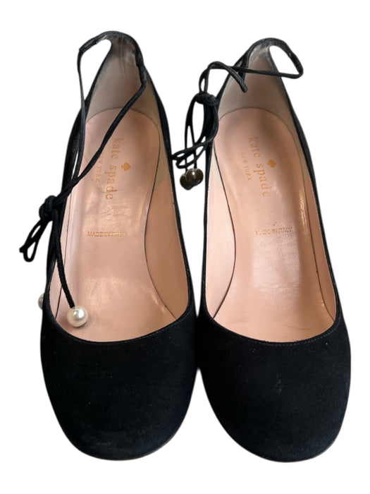 Kate Spade Size 5 Black Suede Leather Ankle Tie Pearl Embellishments Top Black / 5