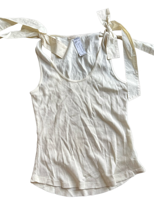 Ulla Johnson Size L Cream Cotton Shoulder Tie Ribbed Top Cream / L