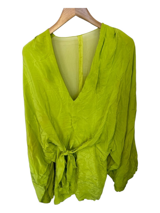 Azeeza Size Est S Lime Green Silk Long Balloon Sleeve Mesh Back Dress Lime Green / Est S