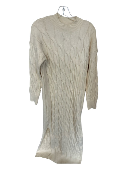 Line & Dot Size M Cream Acrylic Blend Mock Neck Cable Knit Long Sleeve Dress Cream / M