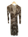 Ganni Size S Tan & black Polyester Blend Long Sleeve Snake Print Wrap Dress Tan & black / S