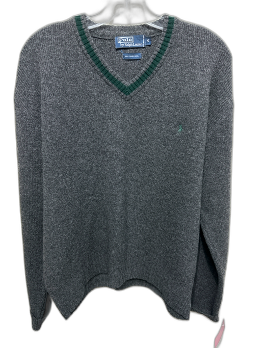 Polo Size M Dark Gray Wool Solid Varsity Men's Sweater Dark Gray / M