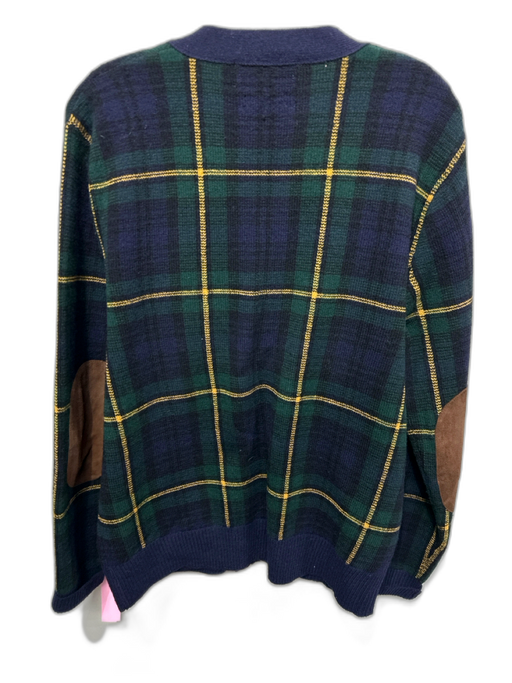 Polo Size M Navy & Green Wool Plaid Cardigan Men's Sweater Navy & Green / M