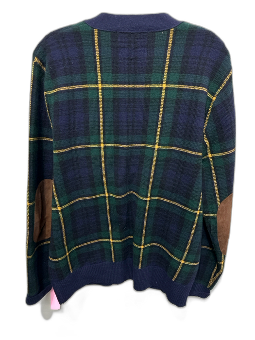 Polo Size M Navy & Green Wool Plaid Cardigan Men's Sweater Navy & Green / M