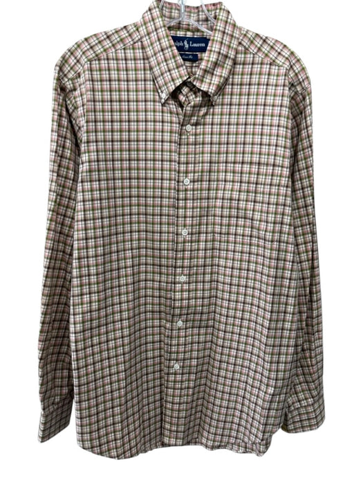 Ralph Lauren Size M Tan & Pink Print Cotton Plaid Button up Long Sleeve Shirt Tan & Pink Print / M