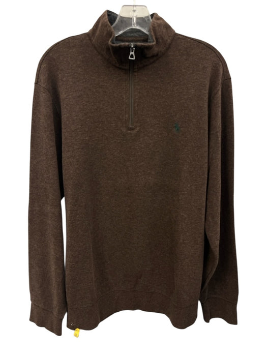 Polo Size M Brown Cotton Blend Solid Quarter Zip Sweatshirt Long Sleeve Shirt Brown / M