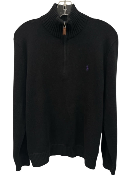 Polo Size M Black Cotton Solid Quarter Zip Men's Sweater Black / M