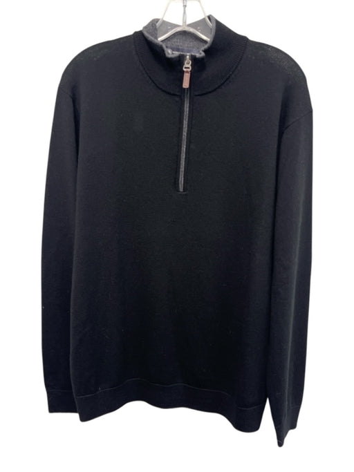 Hart Schaffner & Marx Size M Black Merino Wool Solid Quarter Zip Men's Sweater Black / M