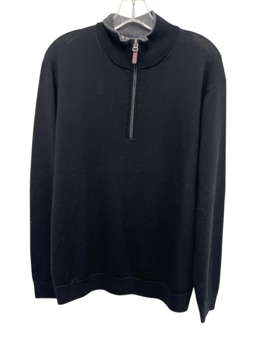 Hart Schaffner & Marx Size M Black Merino Wool Solid Quarter Zip Men's Sweater Black / M
