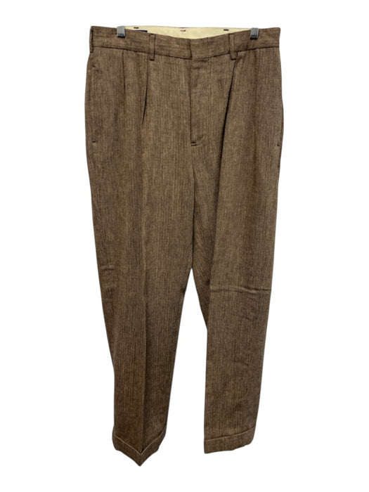 Polo Size 34 Brown Wool Blend Herringbone Cuffed Khakis Men's Pants Brown / 34