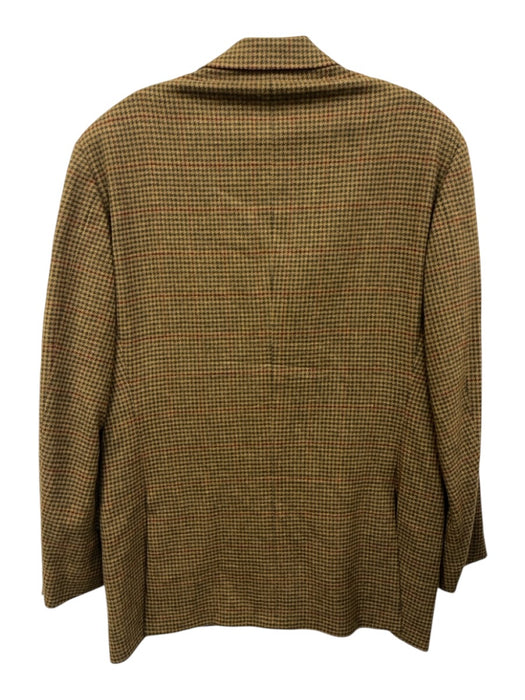 Polo Made in Italy Tan & Green Print Wool Blend Houndstooth 3 button Blazer Tan & Green Print / 40R