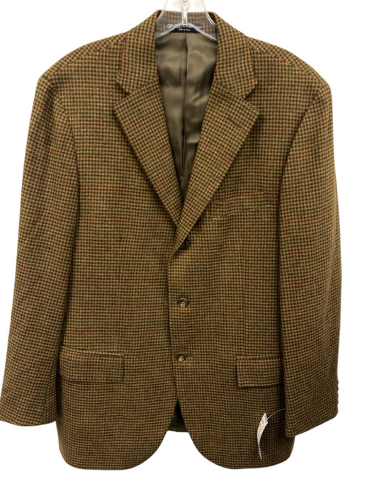 Polo Made in Italy Tan & Green Print Wool Blend Houndstooth 3 button Blazer Tan & Green Print / 40R