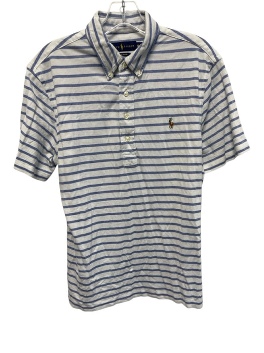 Ralph Lauren Size M White & Blue Cotton Striped Polo Button Down Short Sleeve White & Blue / M