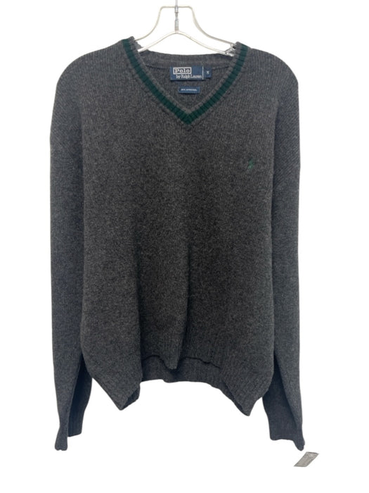 Polo Size M Gray Wool Solid V Neck Men's Sweater Gray / M