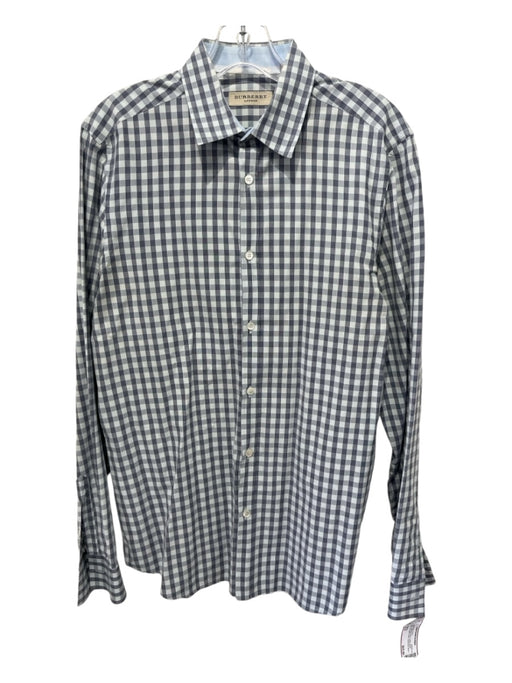 Burberry Size 15.5 Blue & Light Blue Print Cotton Blend Plaid Long Sleeve Shirt 15.5