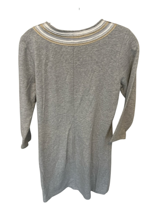 Lilly Pulitzer Size M Gray & Gold Cotton Blend Long Sleeve embroider neck Dress Gray & Gold / M