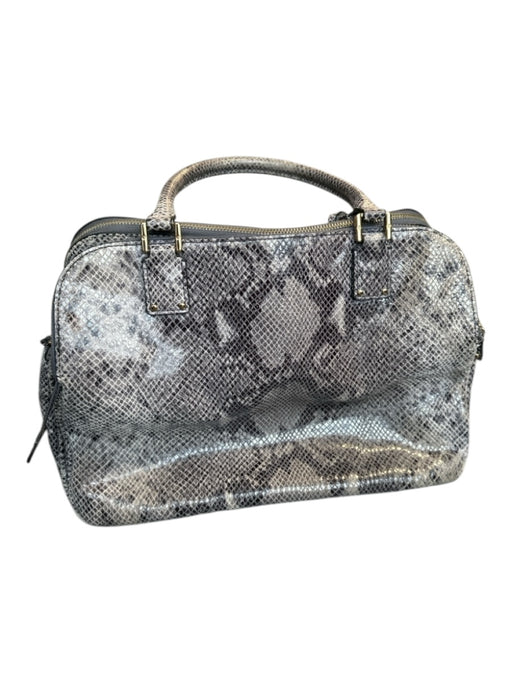 Tory Burch Gray & Black Leather Snake Embossed Top Handles Zip closure Bag Gray & Black / M