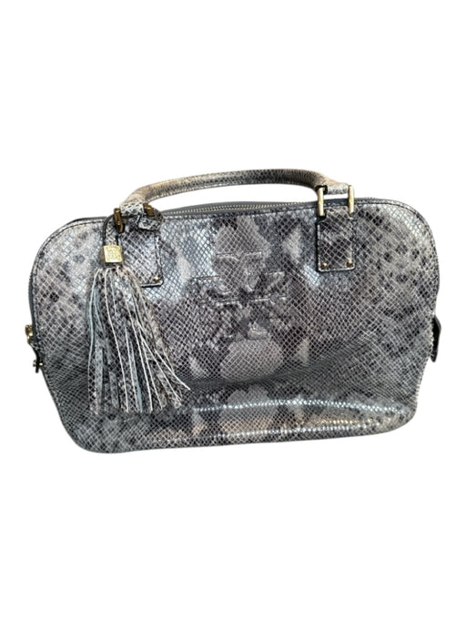 Tory Burch Gray & Black Leather Snake Embossed Top Handles Zip closure Bag Gray & Black / M