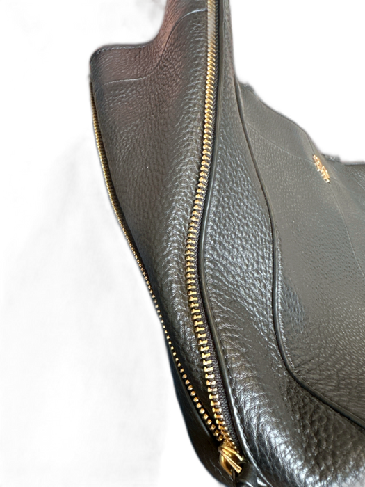 Tory Burch Black & Gold Leather Pebbled Top Handles Side Zippers Bag Black & Gold / L