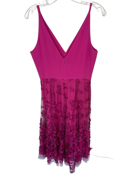 Dress the Population Size M Magenta Nylon Sleeveless Lace Overlay Flowers Dress Magenta / M