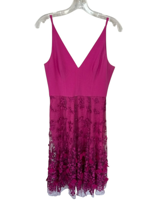 Dress the Population Size M Magenta Nylon Sleeveless Lace Overlay Flowers Dress Magenta / M
