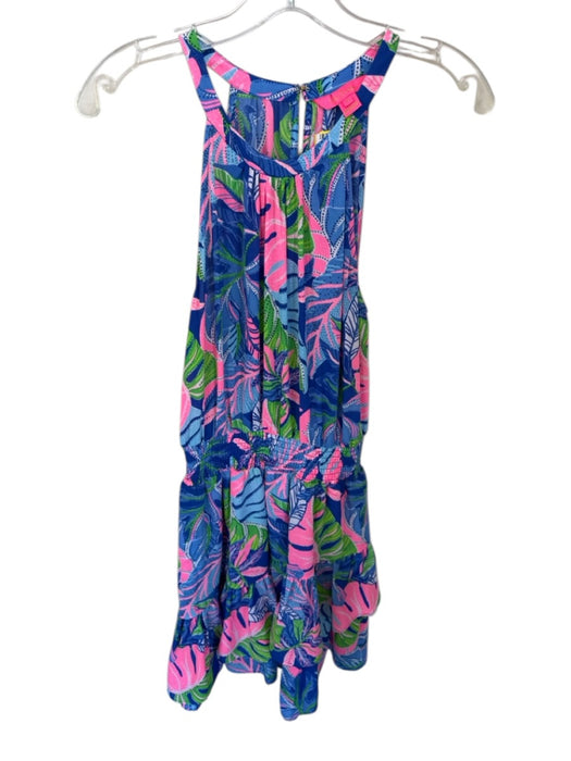 Lilly Pulitzer Size 6 Blue & Pink Polyester Sleeveless Palm Leaves Dress Blue & Pink / 6