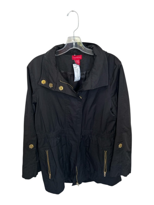 Ciao Milano Black Nylon Blend Hood Full ZIp Athletic Raincoat Black / L