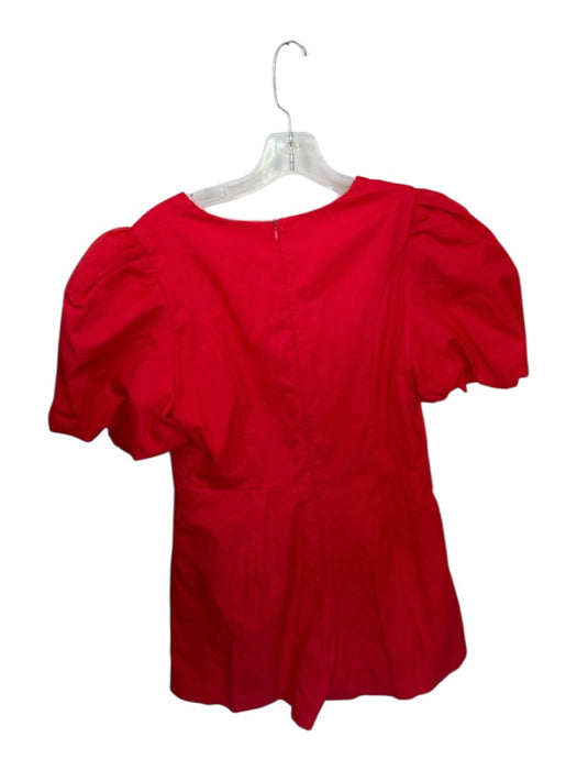 TCEC Size L Red Cotton Short Balloon Sleeve Back Zip V Neck Romper Red / L