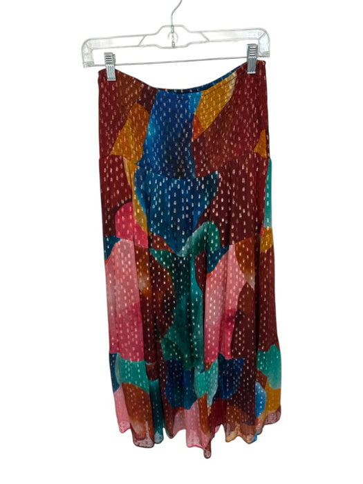 Oliphant Size S Teal & Maroon Smocked Swiss Dot Metallic Maxi Skirt Teal & Maroon / S