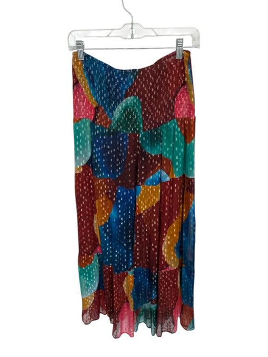 Oliphant Size S Teal & Maroon Smocked Swiss Dot Metallic Maxi Skirt Teal & Maroon / S