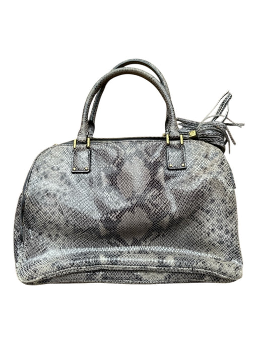Tory Burch Gray & Black Leather Snake Embossed Snap Closure Top Handles Bag Gray & Black / M