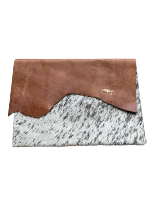 Canoe Brown & Taupe Leather Pony Hair Front Flap Clutch Bag Brown & Taupe / S