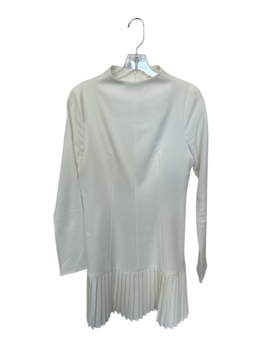 Commense Size M White Polyester & Elastane High Neck Pleated Hem Dress White / M