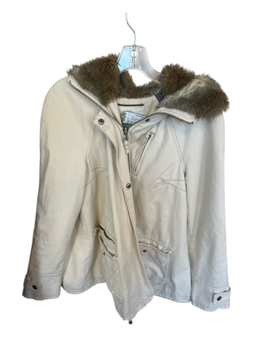 Daughters of the Lib Size M Cream & Brown Cotton Faux Fur Full ZIp Coat Cream & Brown / M