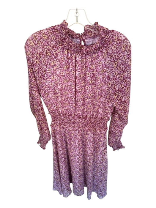 O.P.T. Size M Purple & Yellow Polyester Mock Neck Floral Long Sleeve Maxi Dress Purple & Yellow / M