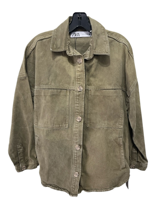 Zara Size XS Olive Green Cotton Denim Button Up Breast Pocket Pockets Jacket Olive Green / XS