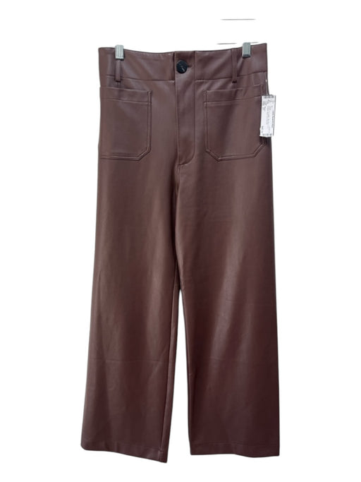 Maeve Size 27 Brown PU leather Mid Rise Front Pocket Wide Leg Pants Brown / 27