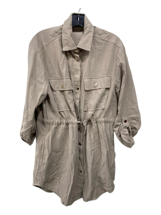 Zara Size XS Taupe Viscose & Acetate Button Up Breast Pocket Collar Dress Taupe / XS